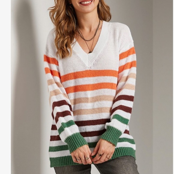 Suzanne Betro Orange Green Brown Sweater - Picture 9 of 9